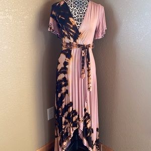 GO Couture Tie Dye Faux Wrap Maxi Dress